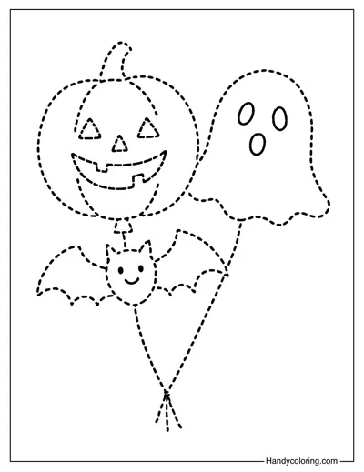 Halloween Balloons Tracing Coloring Page