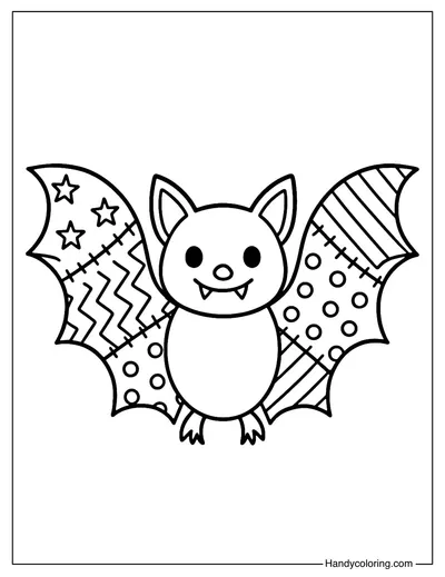 Halloween Bat Patchwork Coloring Page