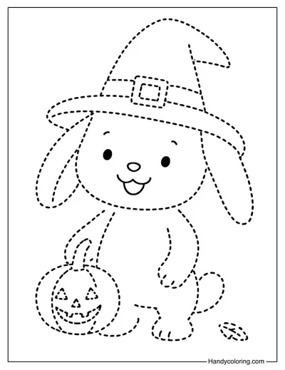 Halloween Bunny Tracing Coloring Page