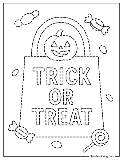 Halloween Candy Bag Tracing Coloring Page