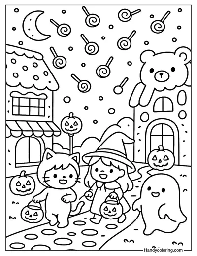 Halloween Candy Street Coloring Page