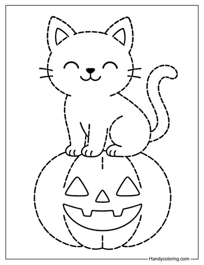 Halloween Cat Tracing Coloring Page