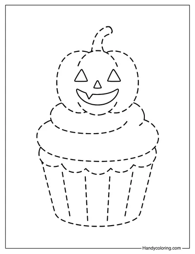 Halloween Cupcake Tracing Coloring Page
