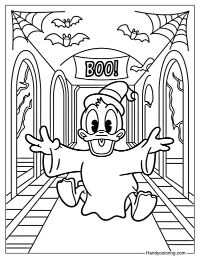 Halloween Ghost Donald Duck Coloring Page