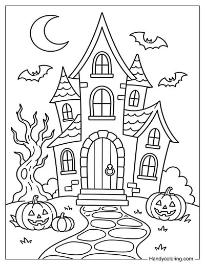 Halloween Haunted House with Glowing Windows