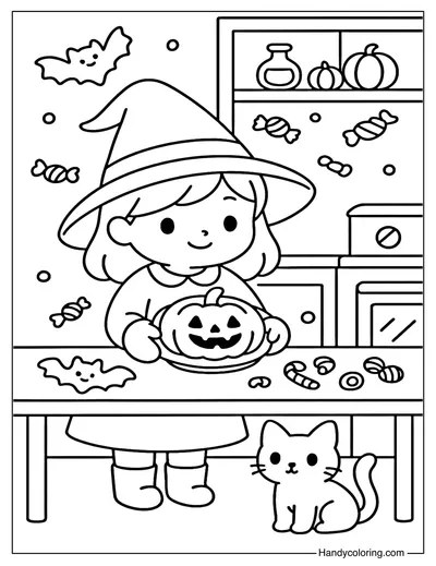 Halloween Kitchen Witch Coloring Page