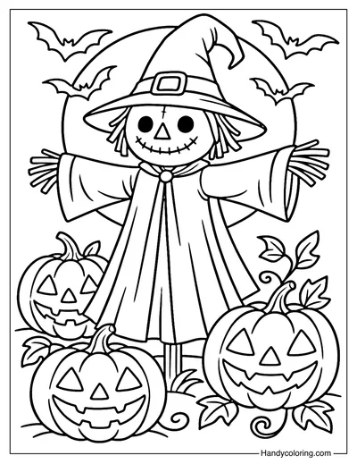 Halloween Night Scarecrow Coloring Page