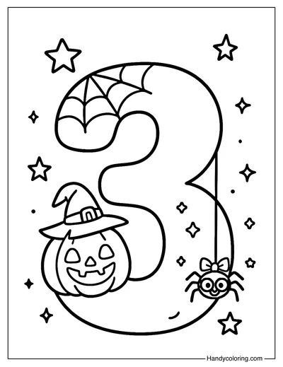 Halloween Number 3 Coloring Page