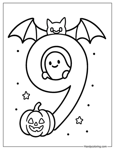 Halloween Number 9 Coloring Page