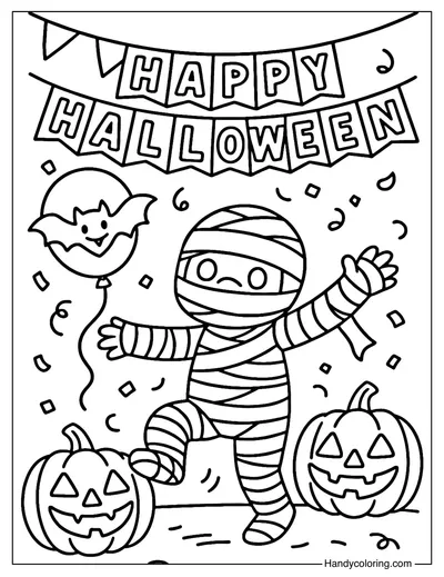 Halloween Party Mummy Coloring Page
