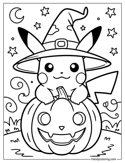 Halloween Pikachu Pumpkin Coloring Page