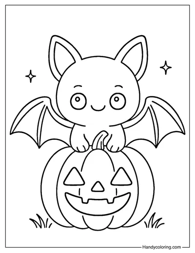 Halloween Pumpkin Bat Coloring Page