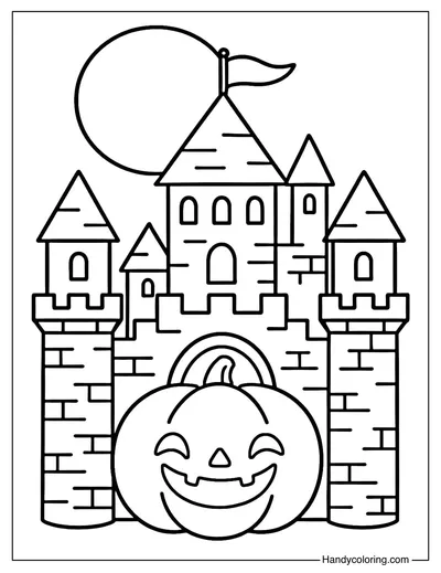Halloween Pumpkin Castle Coloring Page