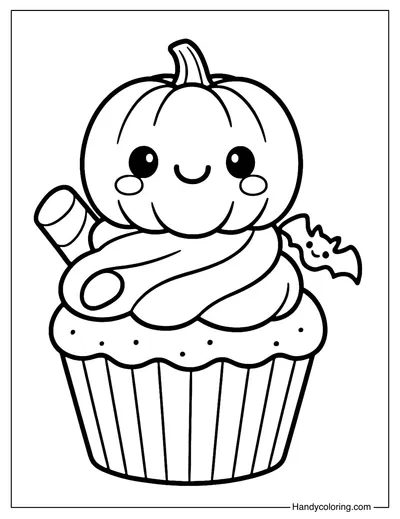 Halloween Pumpkin Cupcake Coloring Page