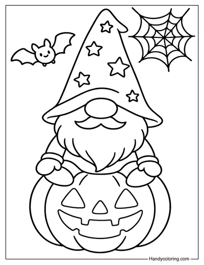 Halloween Pumpkin Gnome Coloring Page