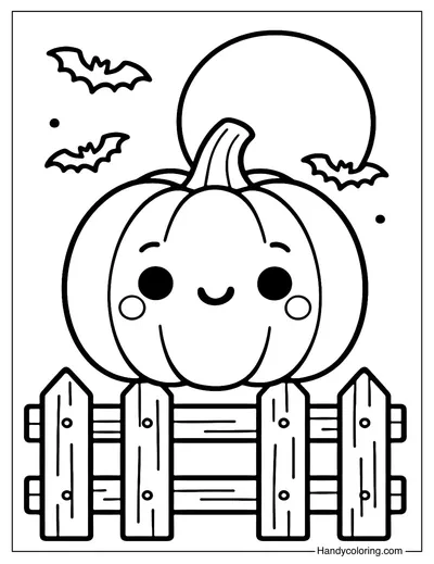 Halloween Pumpkin on Fence Coloring Page