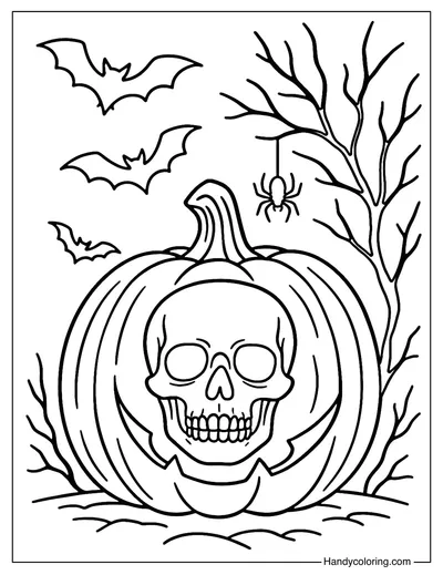 Halloween Pumpkin Skull Coloring Page