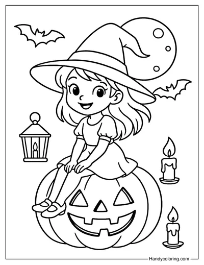 Halloween Pumpkin Witch Coloring Page