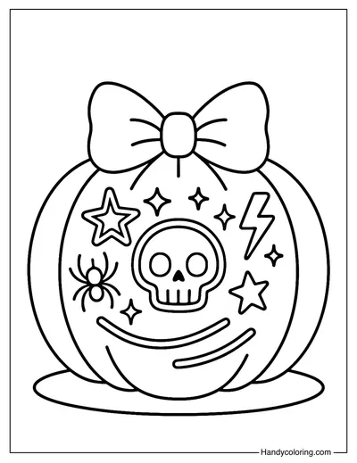 Halloween Pumpkin with Skull Coloring Page