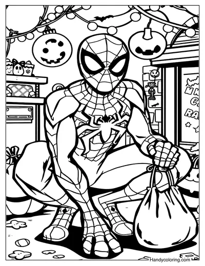 Halloween Spider-Man Coloring Page PDF