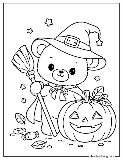 Halloween Teddy Bear Wearing Witch Hat