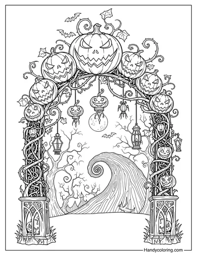 Halloween Town Gate Coloring Page