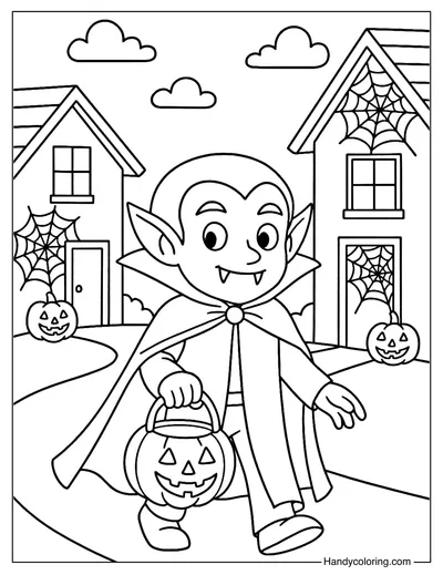 Halloween Vampire Trick or Treat Coloring Page