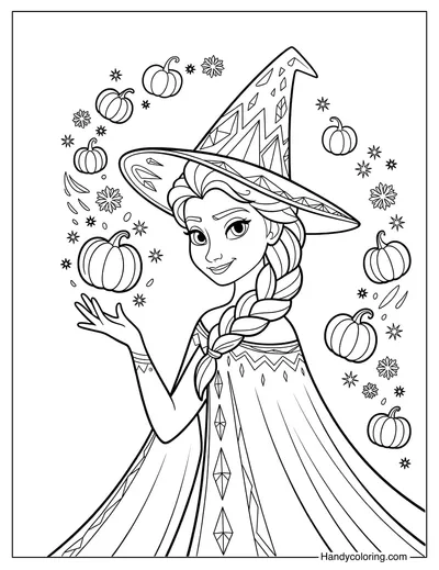 Halloween Witch Elsa Coloring Page