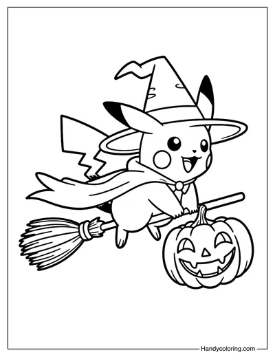 Halloween Witch Pikachu Coloring Page