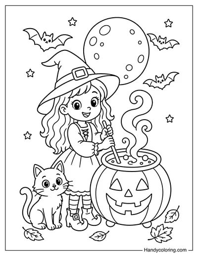 Halloween Witch with Pumpkin Cauldron