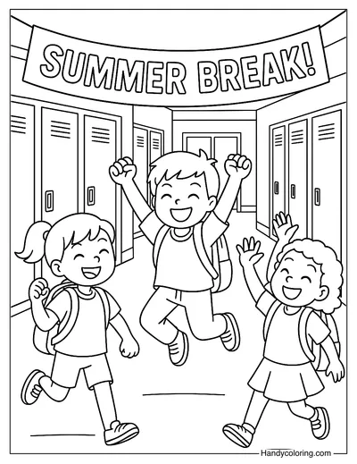 Hallway to Summer Break Coloring Page