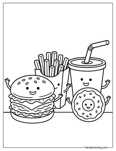 Hamburger and Friends Coloring Page