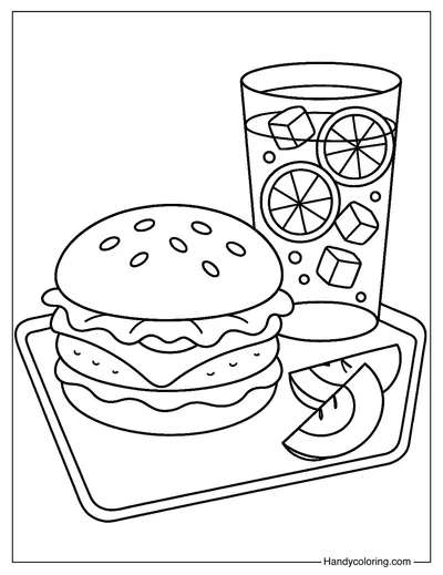 Hamburger and Iced Tea Coloring Page
