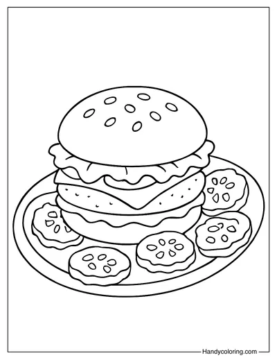 Hamburger and Pickles Coloring Page