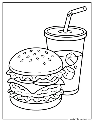 Hamburger And Soda Coloring Page