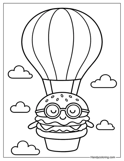 Hamburger Balloon Ride Coloring Page