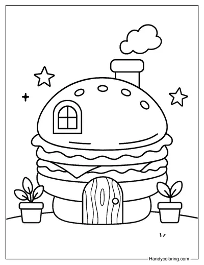 Hamburger House Coloring Page