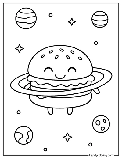Hamburger in Space Coloring Page