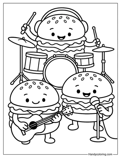 Hamburger Music Band Coloring Page