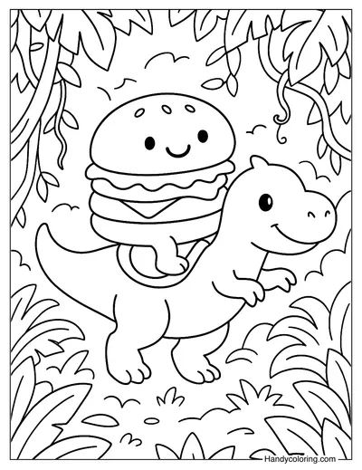 Hamburger Riding Dinosaur Coloring Page