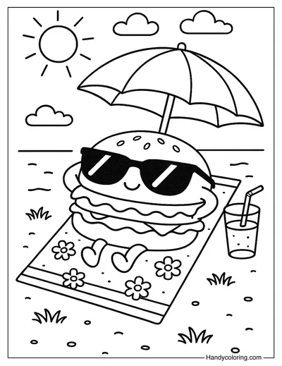 Hamburger with Sunglasses Coloring Page