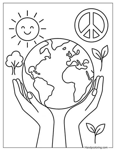 Hands Holding the Earth Coloring Page
