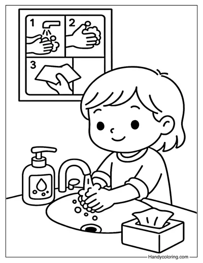 Handwashing Routine Coloring Page