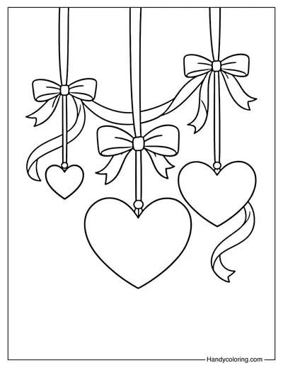 Hanging Heart Ribbon Coloring Page