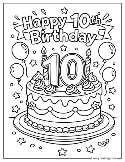 Happy 10th Birthday Coloring Page