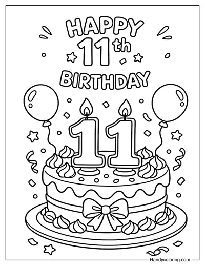 Happy 11th Birthday Coloring Page