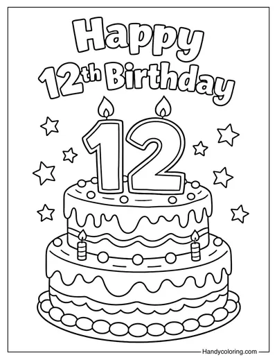 Happy 12th Birthday Coloring Page