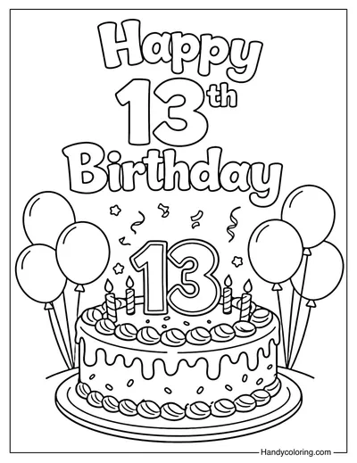 Happy 13th Birthday Coloring Page
