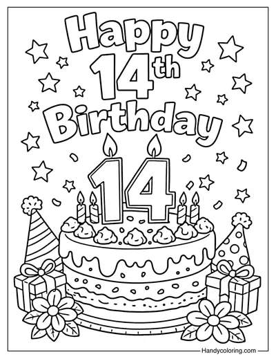 Happy 14th Birthday Coloring Page