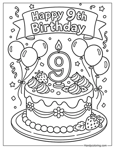 Happy 9th Birthday Coloring Page